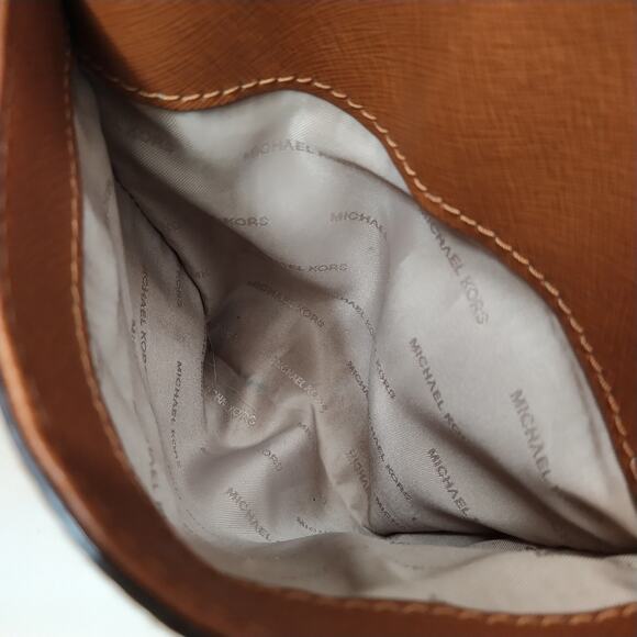 Michael Kors Jet Set Brown Crossgrain Leather Pockets Zipper Tote Shoulder Bag - Picture 15 of 16